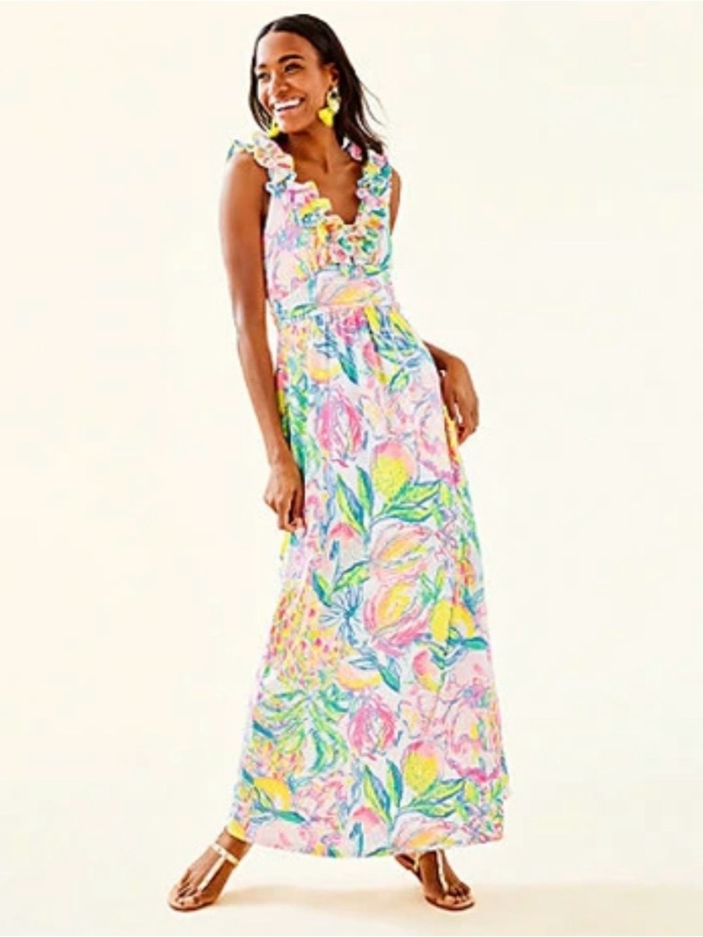 Lilly Pulitzer Leena Maxi Dress -Floral Ruffle-Trim